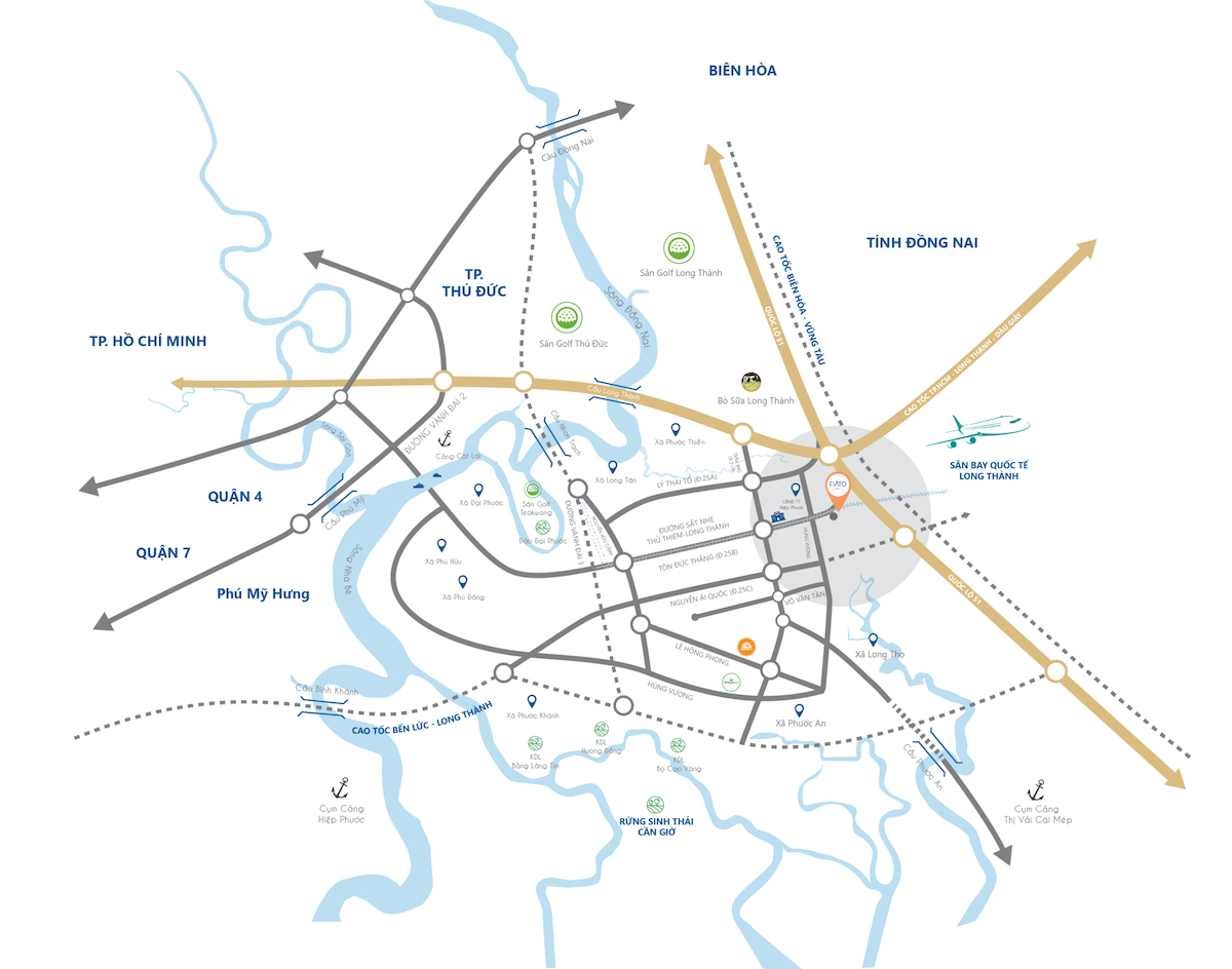 Vị trí dự án Fiato City Nhơn Trạch Đồng Nai - Kết Nối TT.Hiệp Phước và QL51