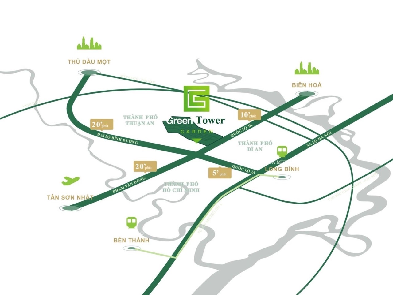 Green Skyline tọa lạc ngay ngã ba Quốc lộ 1K và đường GS1